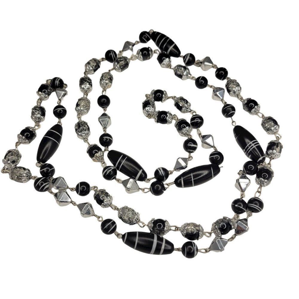 Long Black Glass bead necklace